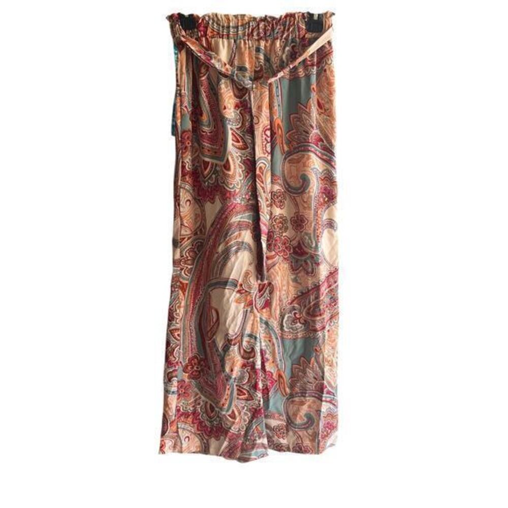 UNBRANDED Wide leg palazzo pants paperbag belted paisley boho hippy preppy sz M